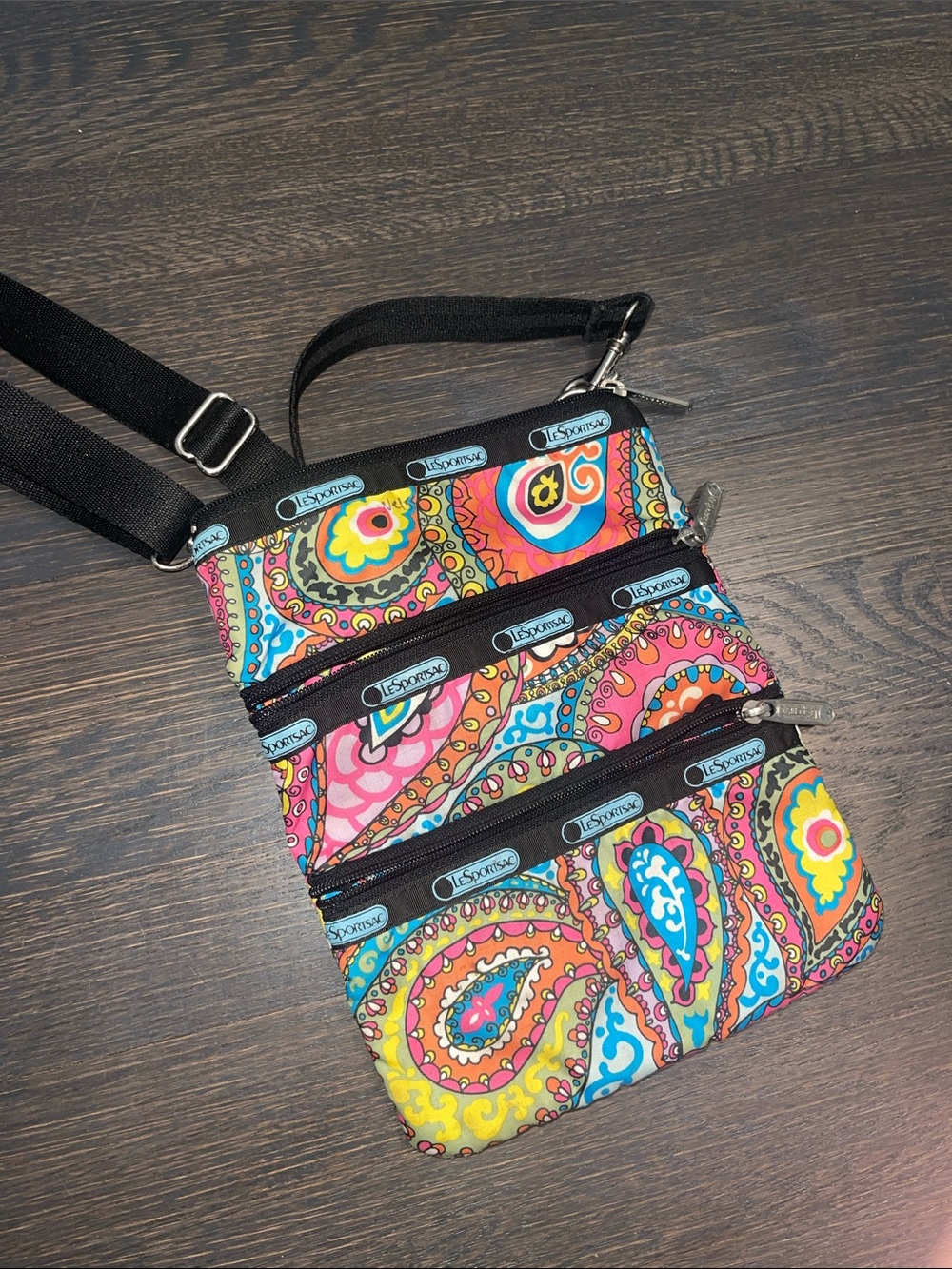 Lesportsac Multicolor Paisley Triple-Zip Crossbody with Black Strap